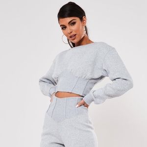 Gray Corset Detail Cropped Sweatshirt